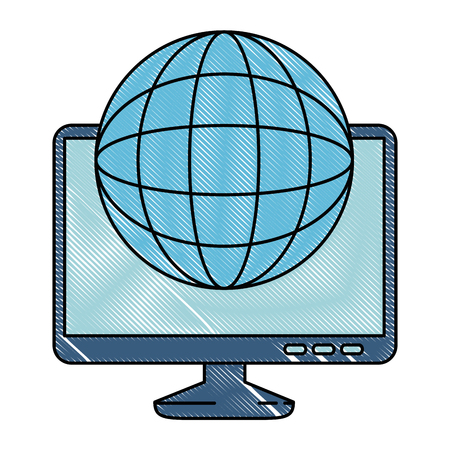 monitor computer with planet vector illustration designのイラスト素材