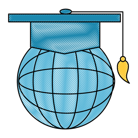 sphere planet with hat graduation vector illustration designのイラスト素材
