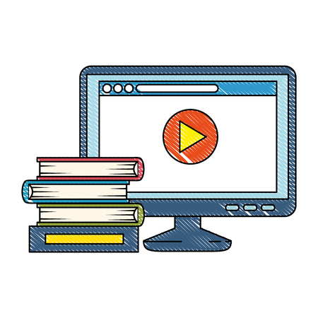 pile text books with computer vector illustration designのイラスト素材
