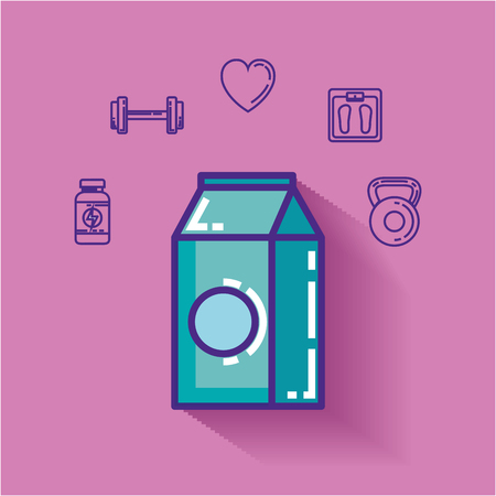 milk box with healthy lifestyle icons vector illustration designのイラスト素材