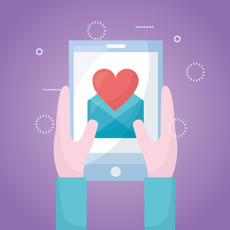 mobile love hands holding smartphone screen message heart vector illustrationのイラスト素材