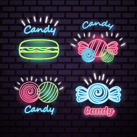 sweet candy caramels signs neon style vector illustrationのイラスト素材