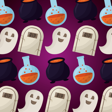 happy halloween day tombs potions ghosts and boilers vector illustrationのイラスト素材