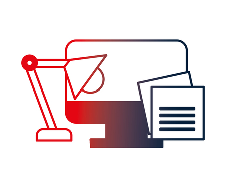 computer desktop with lamp and document vector illustration designのイラスト素材