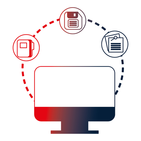 computer desktop with documents and floppy vector illustration designのイラスト素材