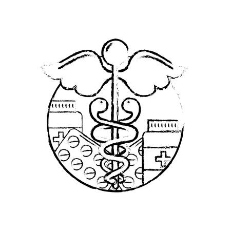 caduceus healthcare medicine pharmacy symbol vector illustrationのイラスト素材