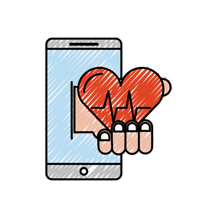 smartphone online service medical hand with heartbeat vector illustrationのイラスト素材