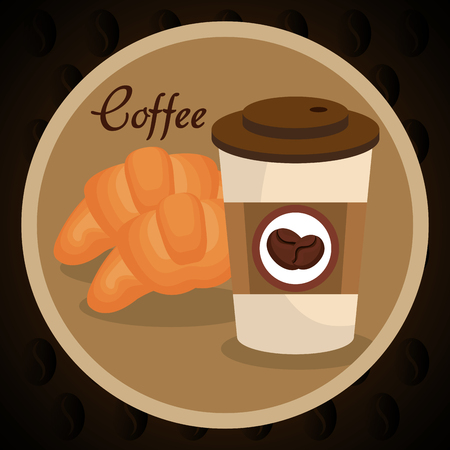delicious coffee in cup plastic and croissant vector illustration designのイラスト素材