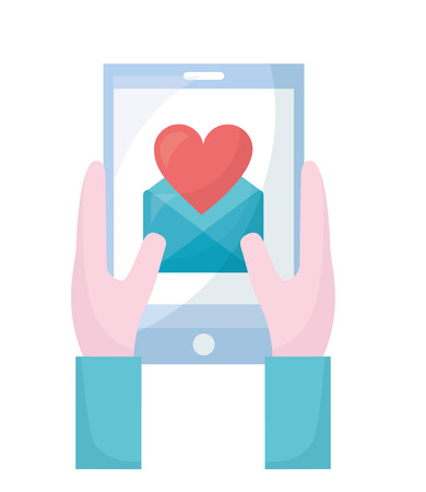 hands with smartphone and set icons vector illustration designのイラスト素材