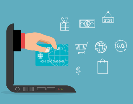 buy on line with laptop computer vector illustration designのイラスト素材