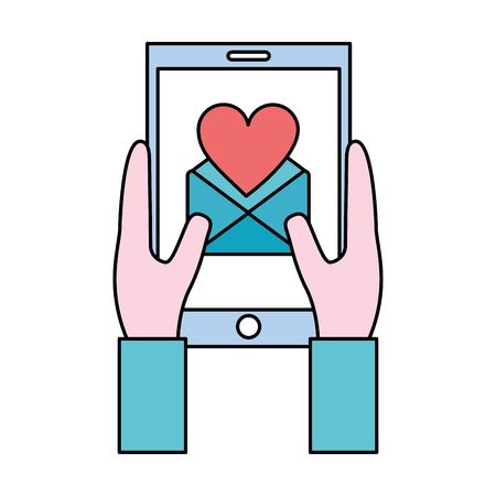 hands with smartphone and set icons vector illustration designのイラスト素材