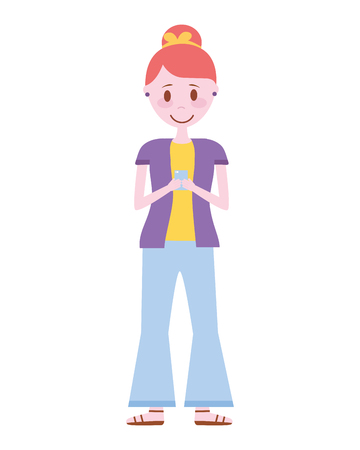 young woman with smartphone avatar character vector illustration designのイラスト素材