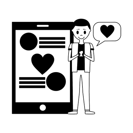 young man with smartphone and icons vector illustration designのイラスト素材