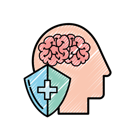 profile human head brain shield protection medical vector illustrationのイラスト素材