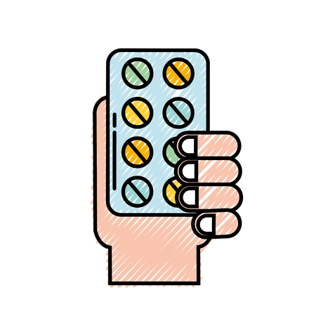 hand holding pills blister medicine vector illustrationのイラスト素材