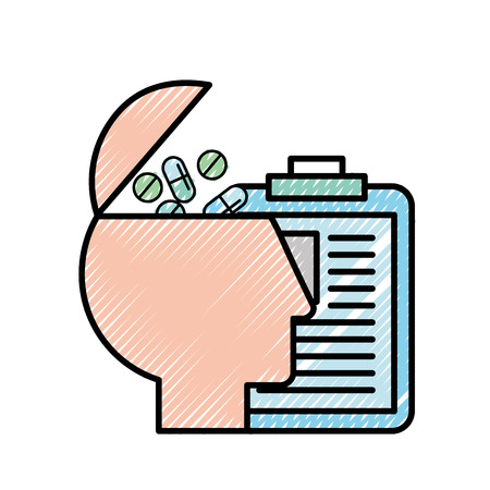 profile human pills medicine clipboard medical report vector illustrationのイラスト素材
