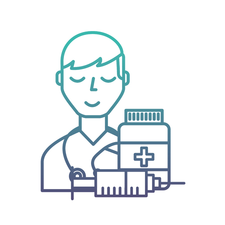 doctor staff medical bottle and syringe vector illustration neonのイラスト素材