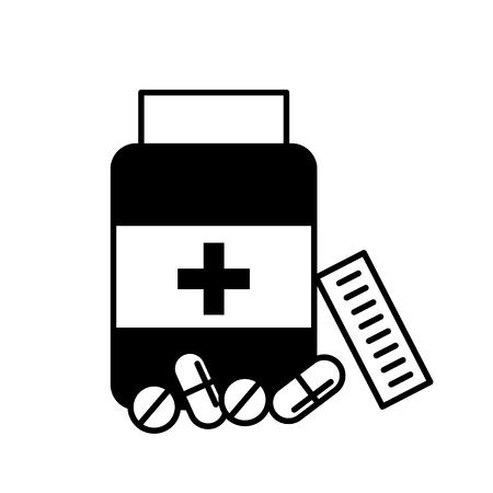 open bottle pills medicine healthcare vector illustration black and whiteのイラスト素材