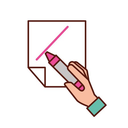 hand holding color crayon paint paper vector illustrationのイラスト素材