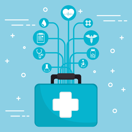 medical kit with medical healthcare icons vector illustration designのイラスト素材