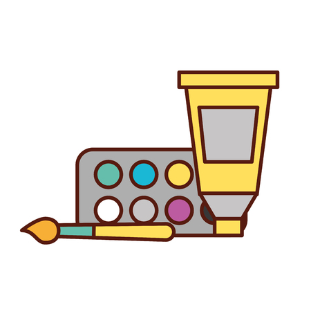 artistic design color tube palette and brush vector illustrationのイラスト素材
