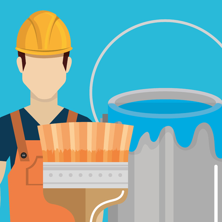 builder character with construction equipment vector illustration designのイラスト素材