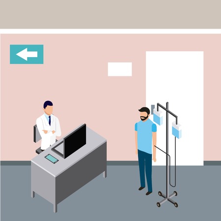 medical people health hopsital office doctor patient with stand iv vector illustrationのイラスト素材