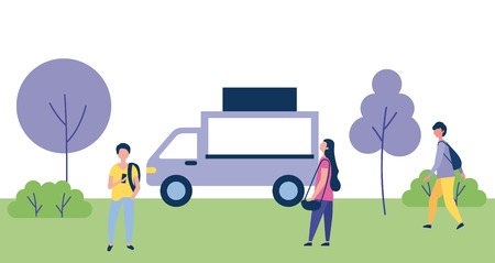 outdoor activities people in the park car in the street vector illustrationのイラスト素材