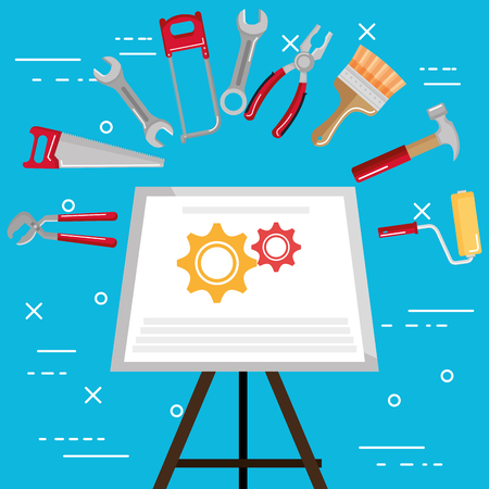 paperboard with under construction equipment vector illustrationのイラスト素材