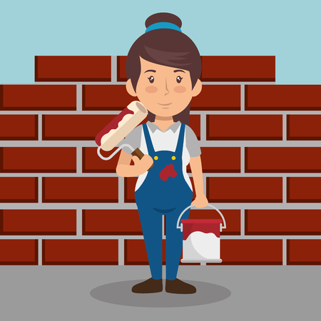 woman builder character working vector illustration designのイラスト素材