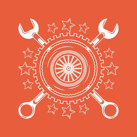 industry automotive wheel car wrench gear stars emblem vector illustrationのイラスト素材