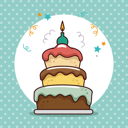 happy birthday card with sweet cake vector illustration designのイラスト素材