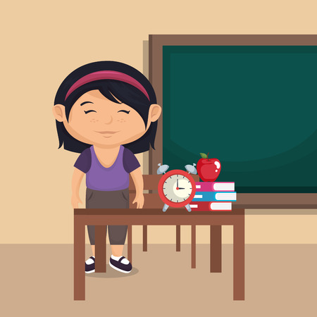 little schoolgirl in the classroom vector illustration designのイラスト素材