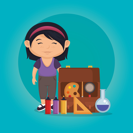 little schoolgirl with education supplies vector illustration designのイラスト素材