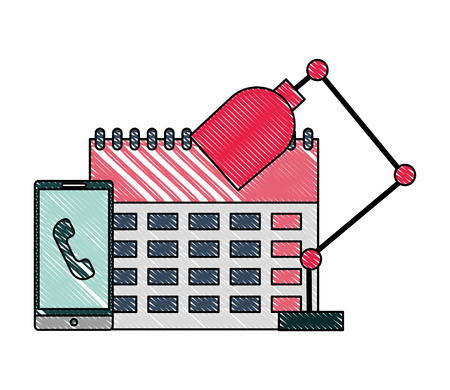 smartphone telephone calendar plan lamp office vector illustrationのイラスト素材