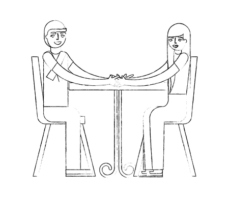 young couple with dining room avatar character vector illustration designのイラスト素材