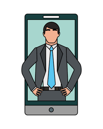 businessman character in smartphone device vector illustrationのイラスト素材