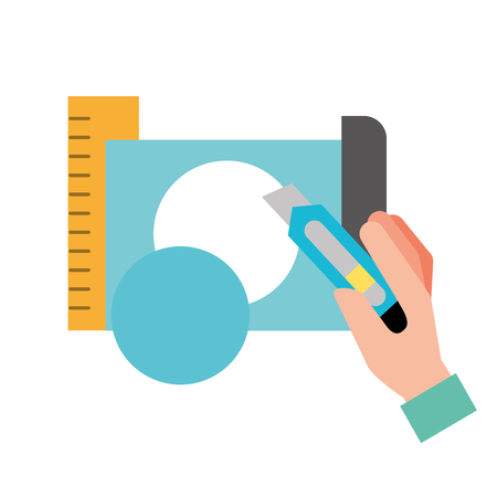 hand holding cutter making circle with paper vector illustrationのイラスト素材