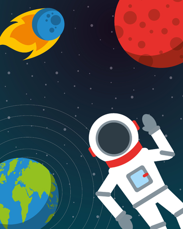 space solar system planets astronaut greeting meteorite vector illustrationのイラスト素材