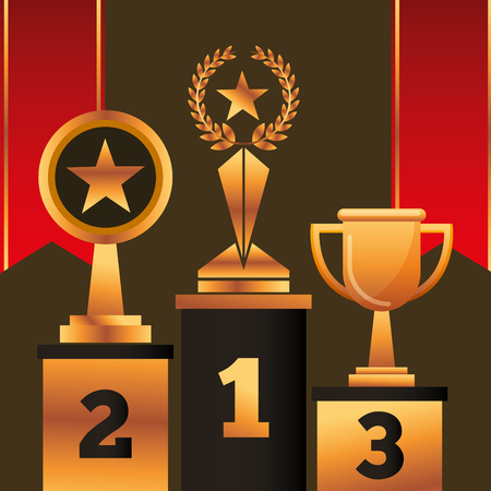movie awards red ribbons numbers positions winners prizes vector illustrationのイラスト素材