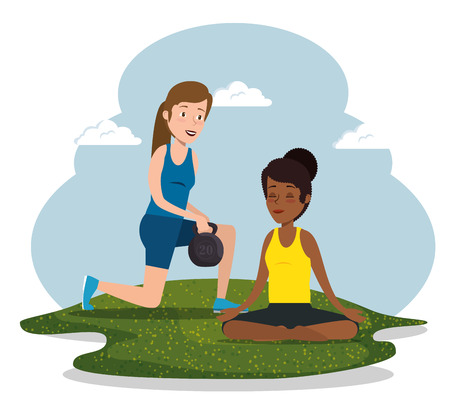 couple of athletes practicing sport vector illustration designのイラスト素材