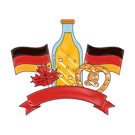bottle beer flags pretzel and maple leaves symbol vector illustrationのイラスト素材