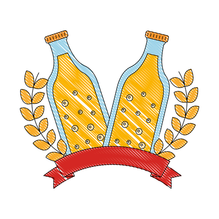 two bottle beers drink emblem banner vector illustrationのイラスト素材