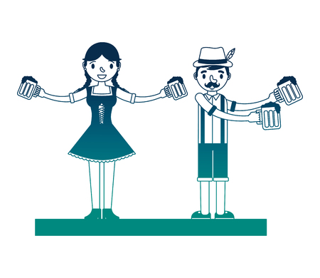 german couple with typical costume and beers vector illustration designのイラスト素材