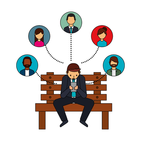 businessman using smartphone on bench vector illustrationのイラスト素材