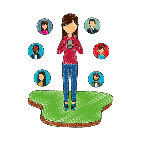 girl standing with smartphone social media people vector illustrationのイラスト素材