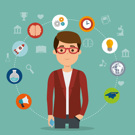 young man student with education supplies vector illustration designのイラスト素材