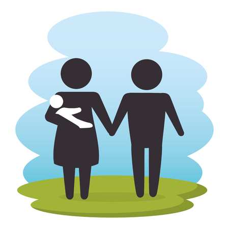 family members on park silhouette  characters vector illustration designのイラスト素材