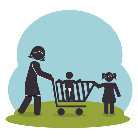 family members on park silhouette  characters vector illustration designのイラスト素材