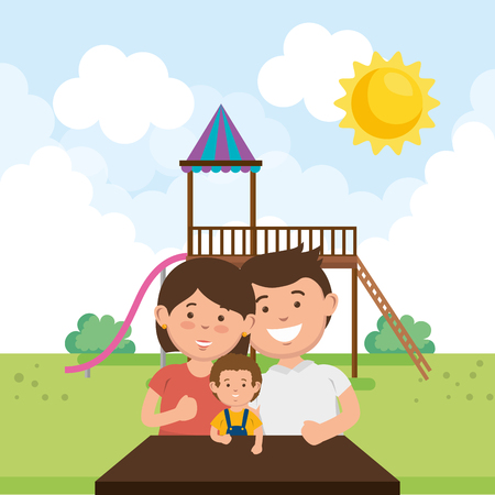 family members on park characters vector illustration designのイラスト素材